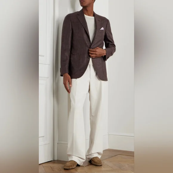 Canali Kei Sport Coat 40R Brown Cappuccino Linen Silk Blazer Luxury Made Italy
